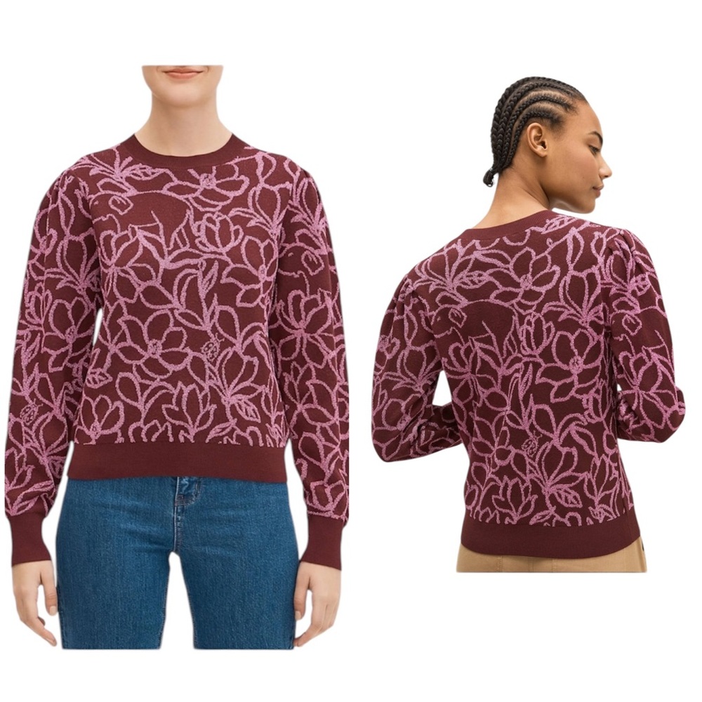 Kate Spade Metallic Purple Pink Scribble Floral Sweater Medium